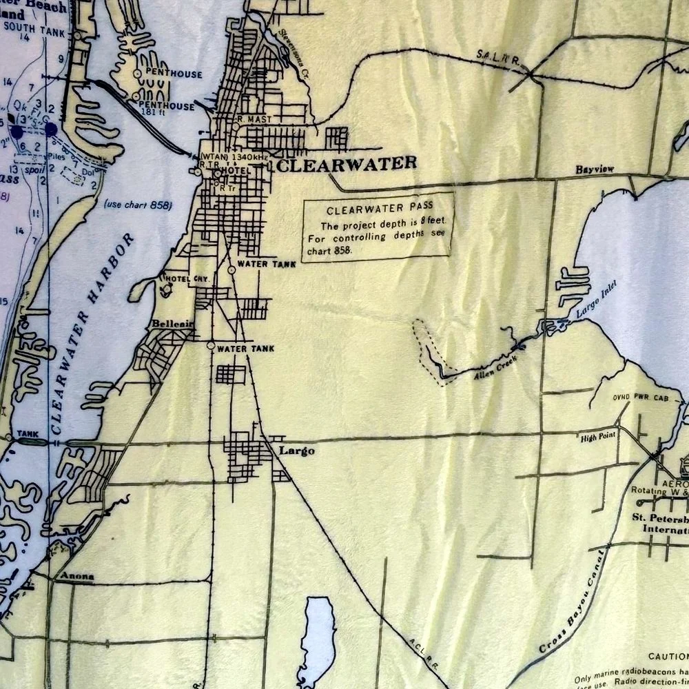 NEW without TAGS PLUSH Blanket with Nautical Chart of Tampa / St. Pete